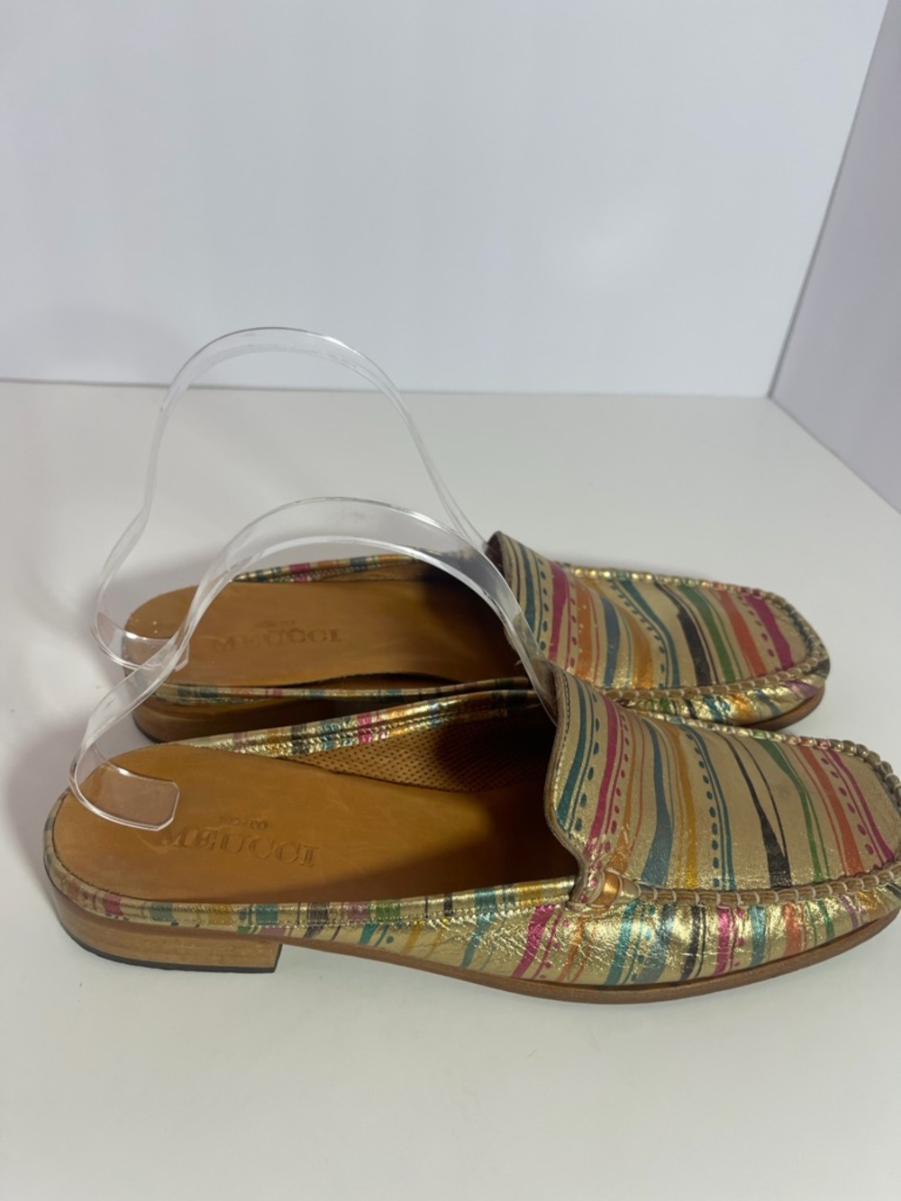 Sesto Meucci x Anthropologie Handpainted Striped Gold Leather Loafers Size 10 M